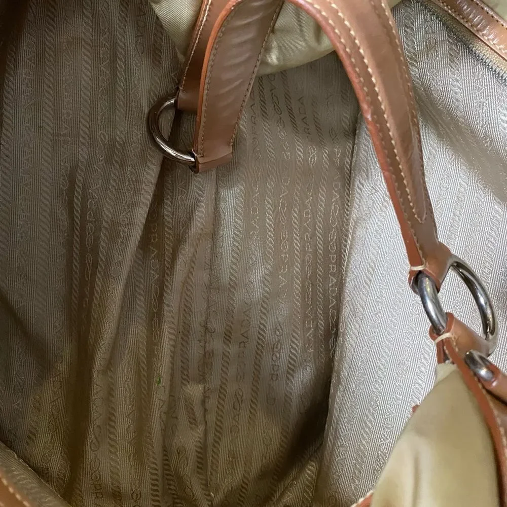 PRADA Authentic Y2K TESSUTO NYLON TAN BORSA Leather Handle Jumbo Hobo Limited